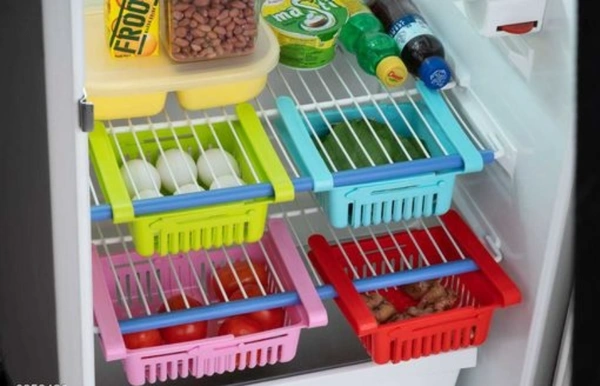 Fridge Space Saver Organizer Slide Storage Rack Shelf Drawer  -  Free Size, Plastic, Pack of 4